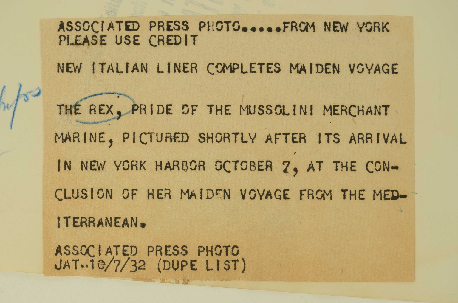 Transatlantico REX/R140-Foto Viaggio Inaugurale 