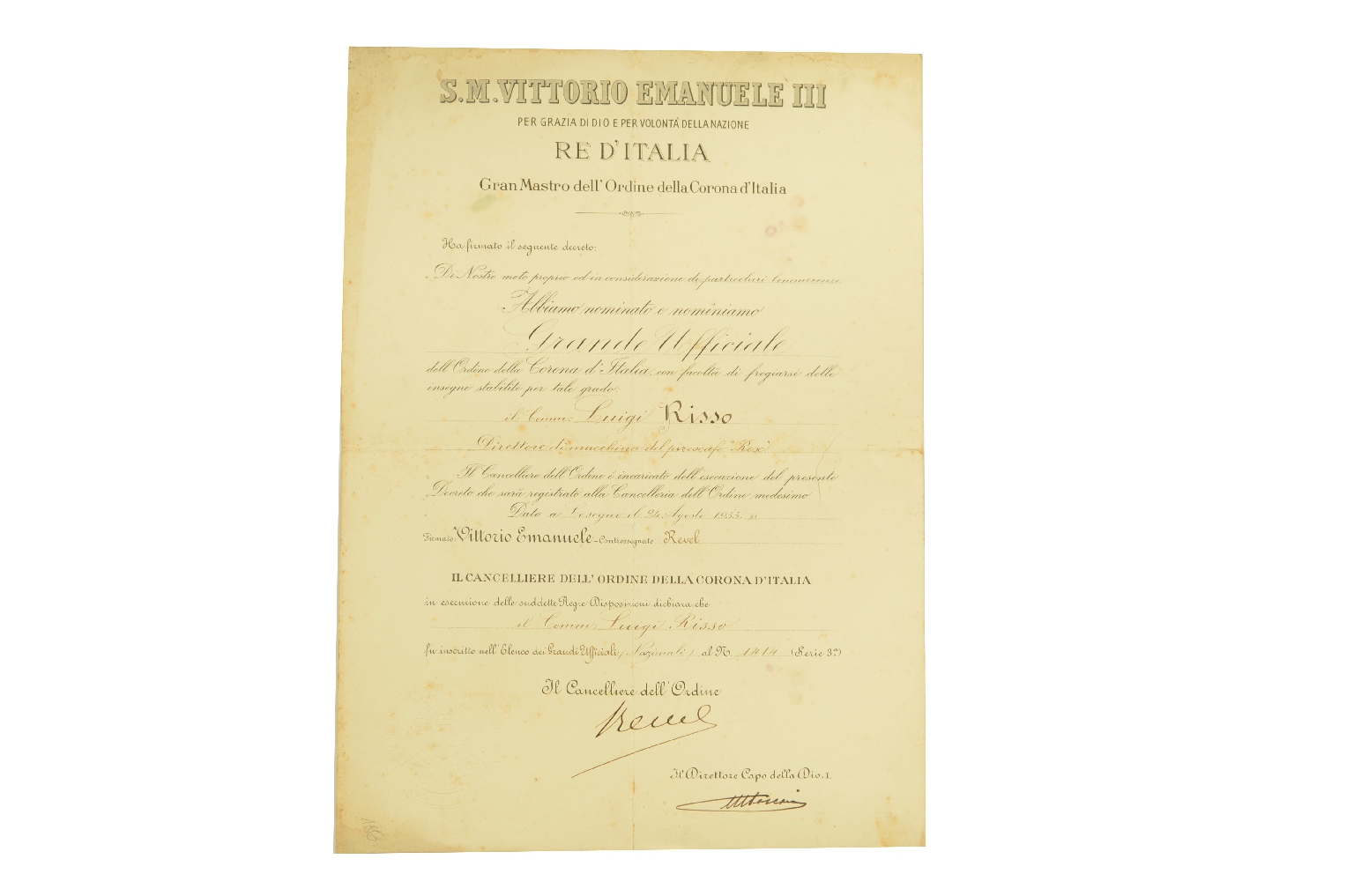 Transatlantico REX/R186-Onorificenza 