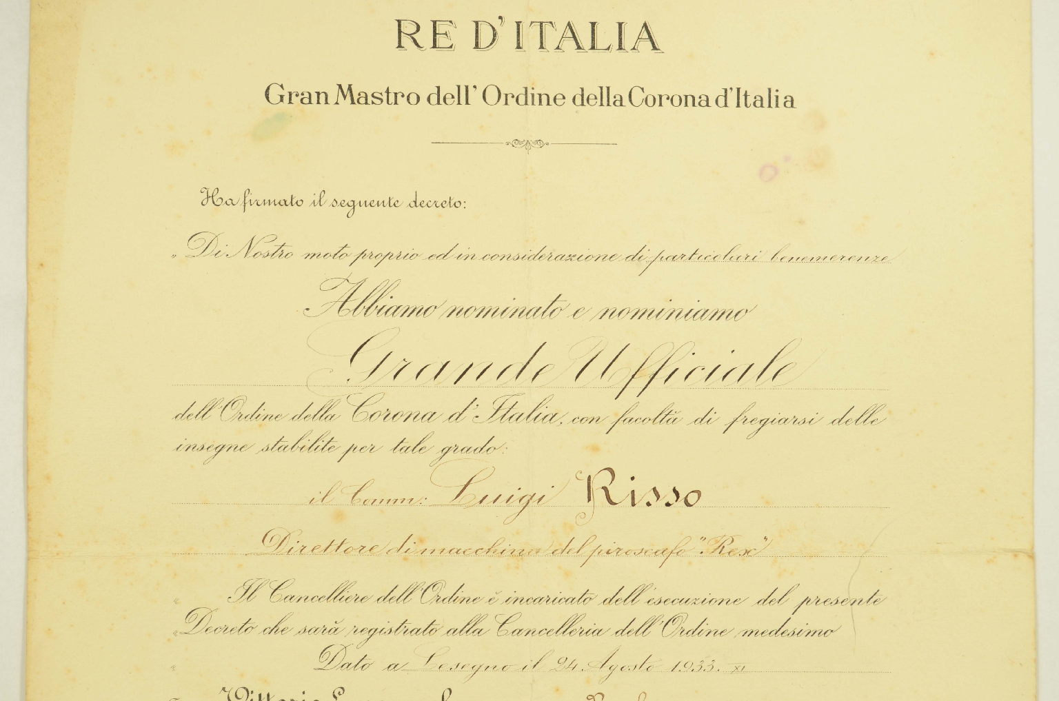 Transatlantico REX/R186-Onorificenza 