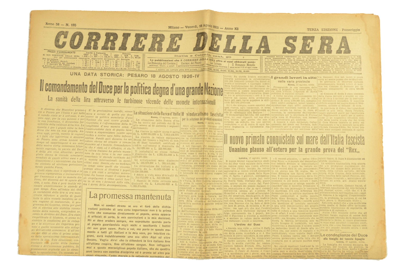 Transatlantico REX/R191-Corriere Della Sera 1933