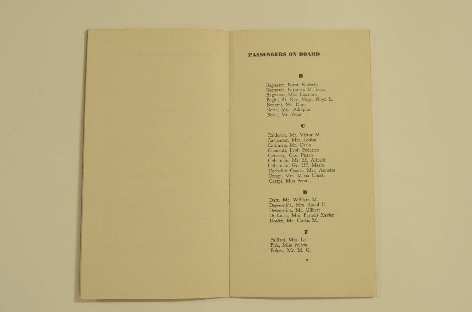 Transatlantico REX/R305-Lista Passeggeri