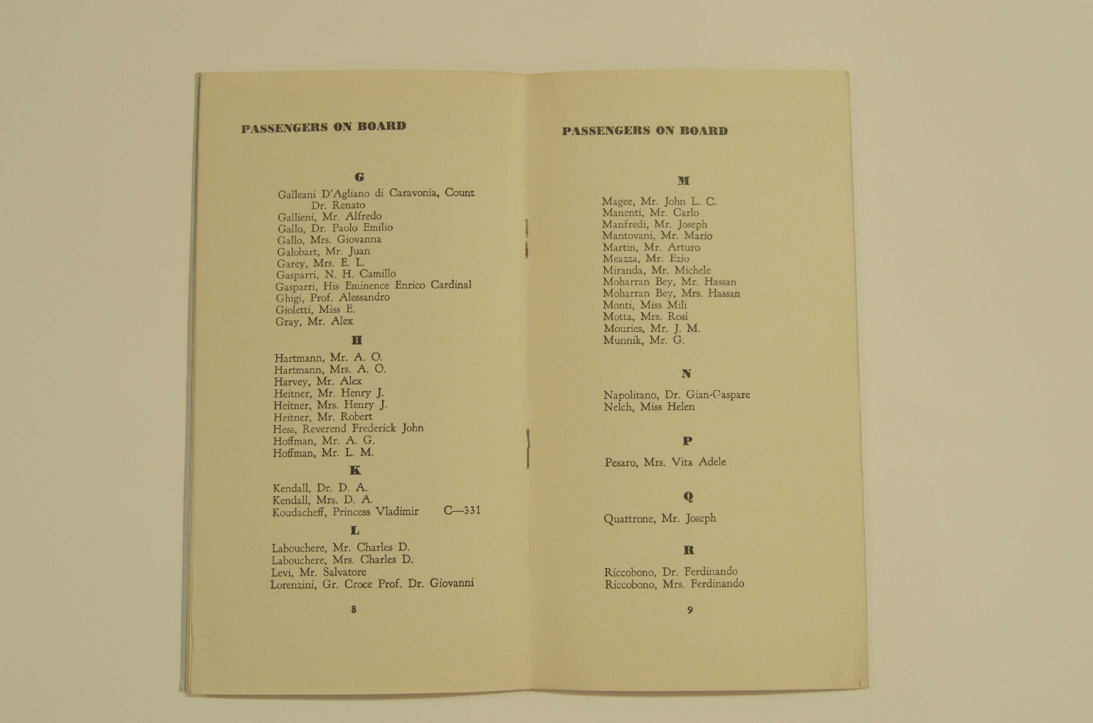 Transatlantico REX/R305-Lista Passeggeri