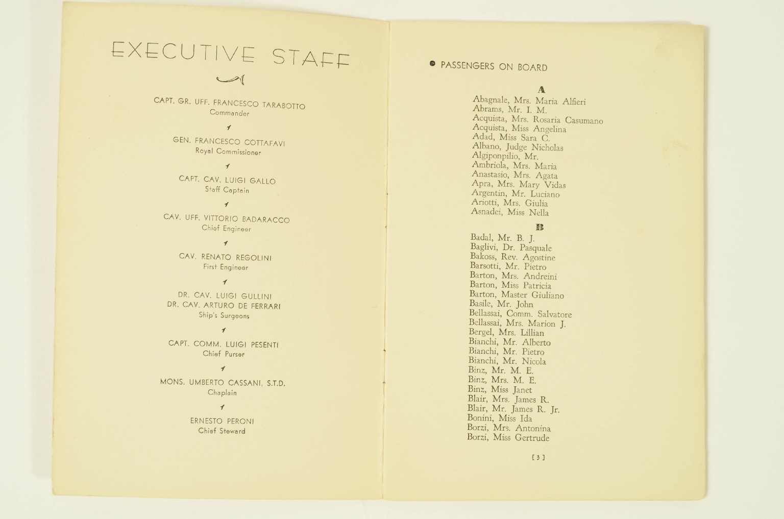 Transatlantico REX/R310-Lista Passeggeri