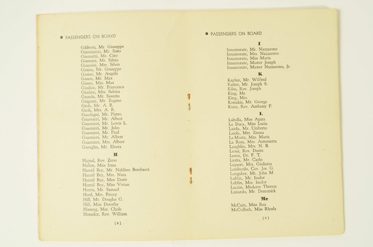SS REX/R310-Passenger List