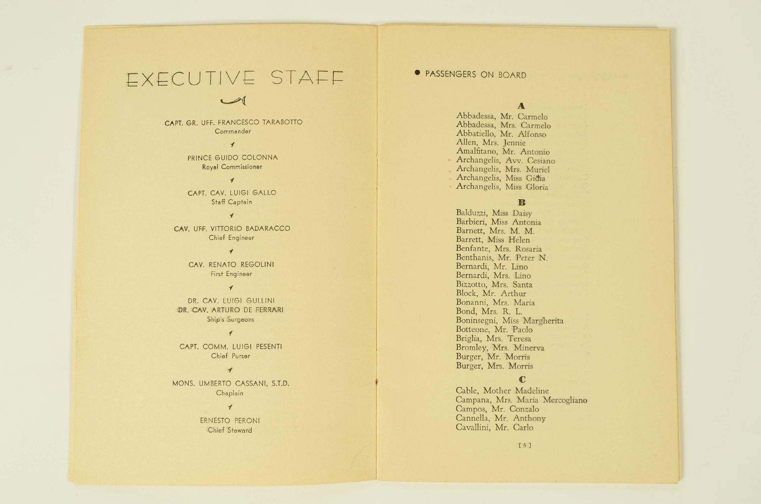 Transatlantico REX/R312-Lista Passeggeri