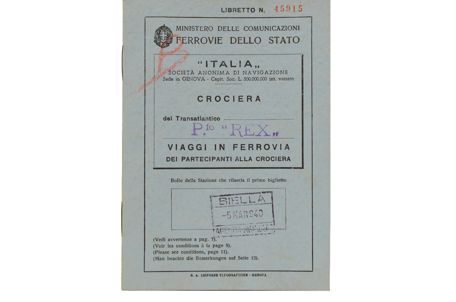 Transatlantico REX/R319-Viaggi in Ferrovia