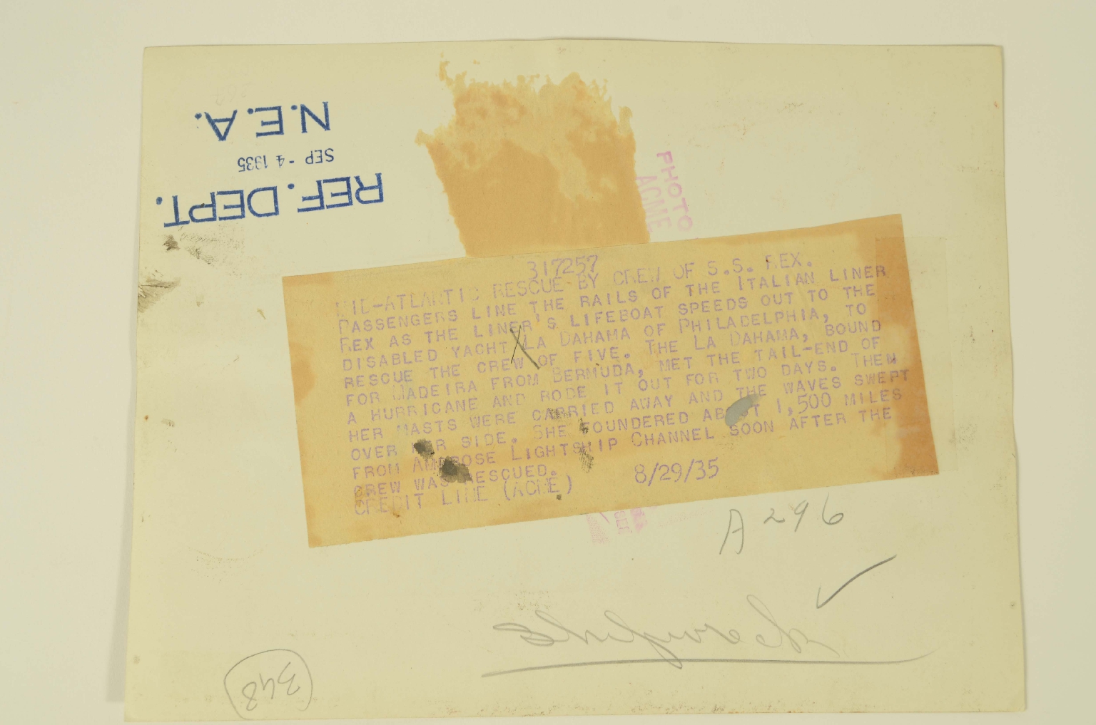 Transatlantico REX/R348-Salvataggio La Dahama