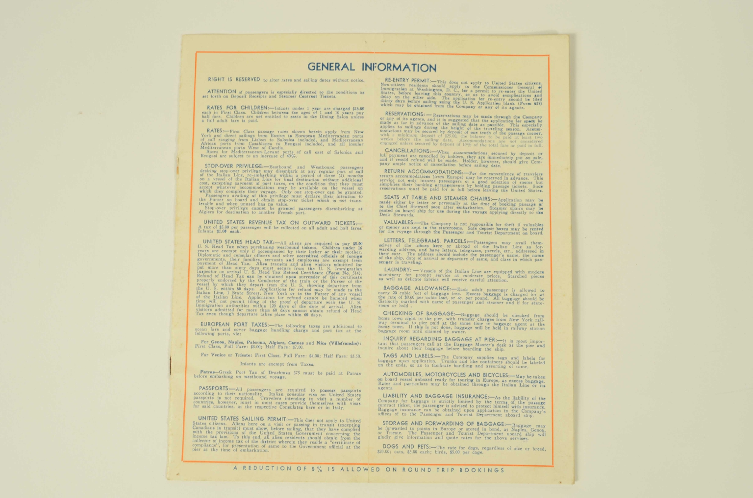 Transatlantico REX/R374-Programma di Viaggio