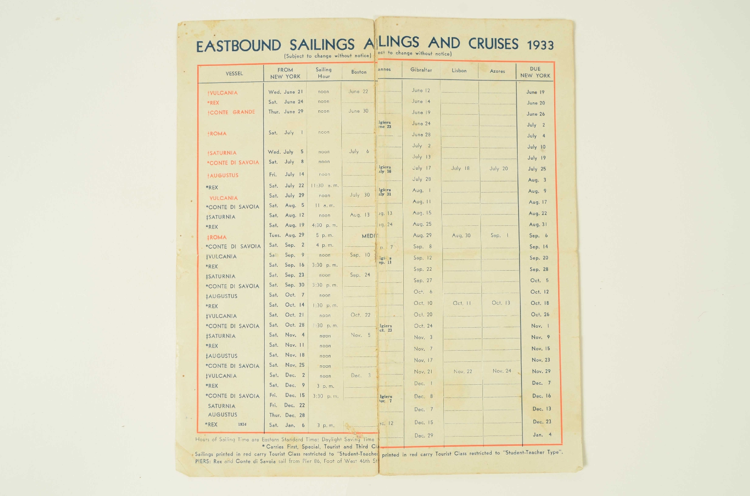 Transatlantico REX/R399-Programma di Viaggio