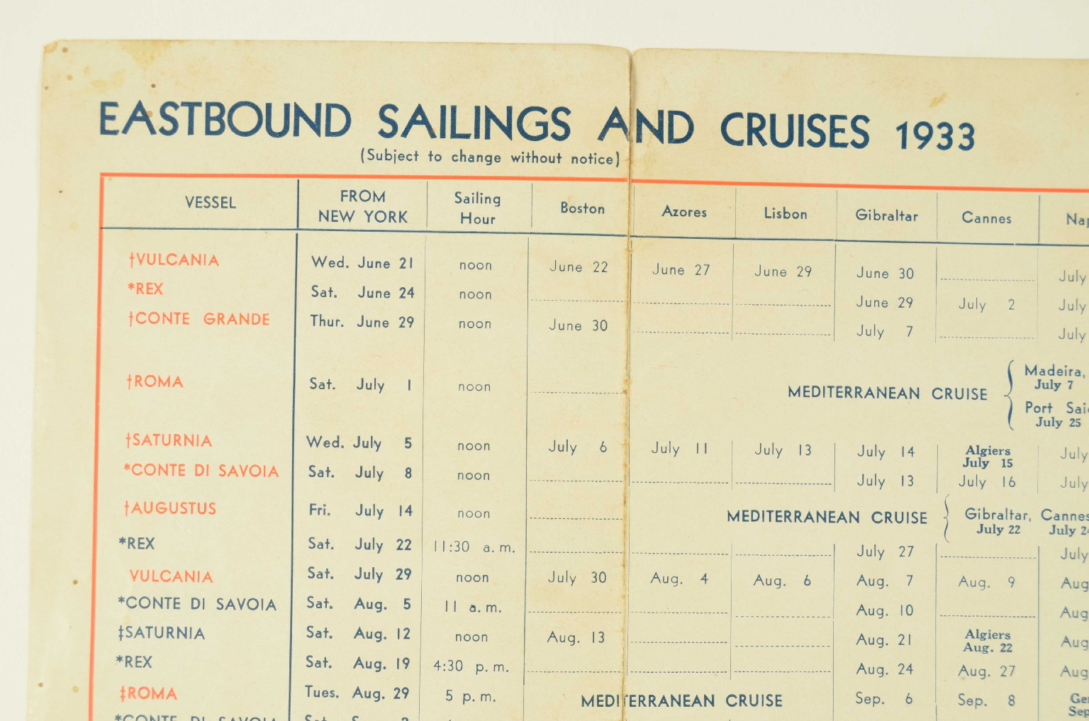 Transatlantico REX/R399-Programma di Viaggio