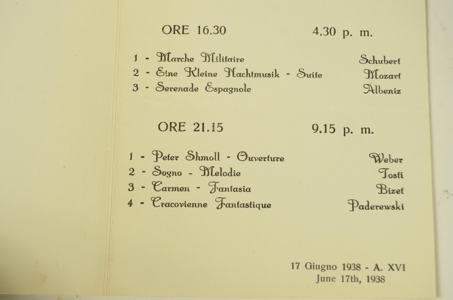 Transatlantico REX/R562-Programma Musicale