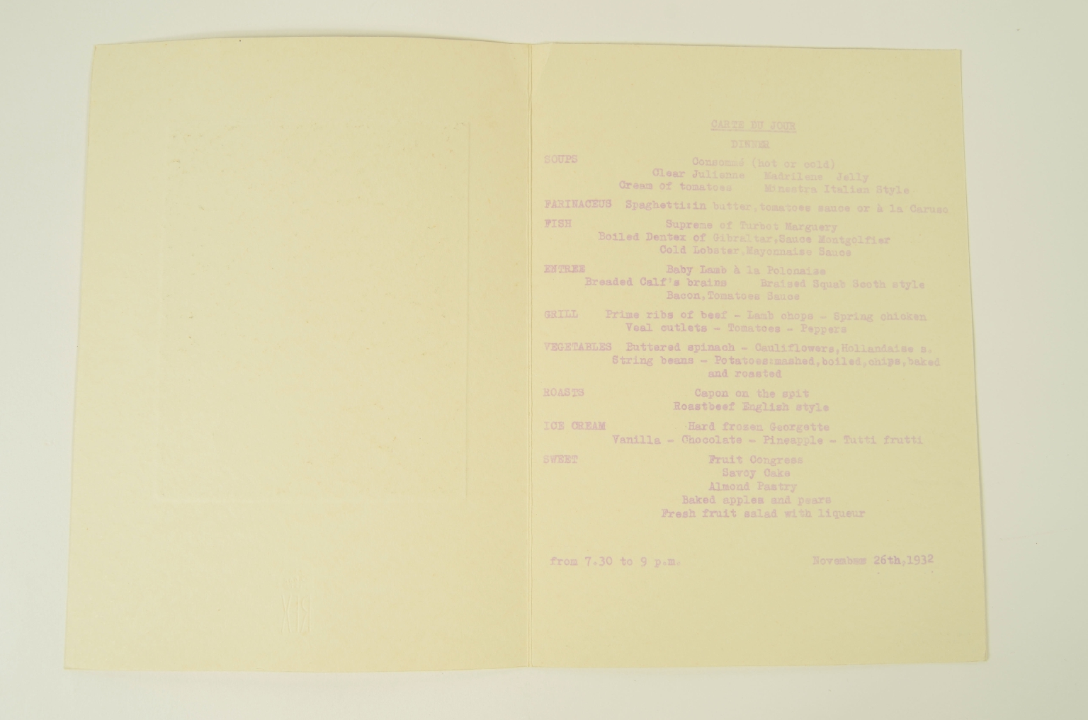 SS REX/R568-First-Class Menu