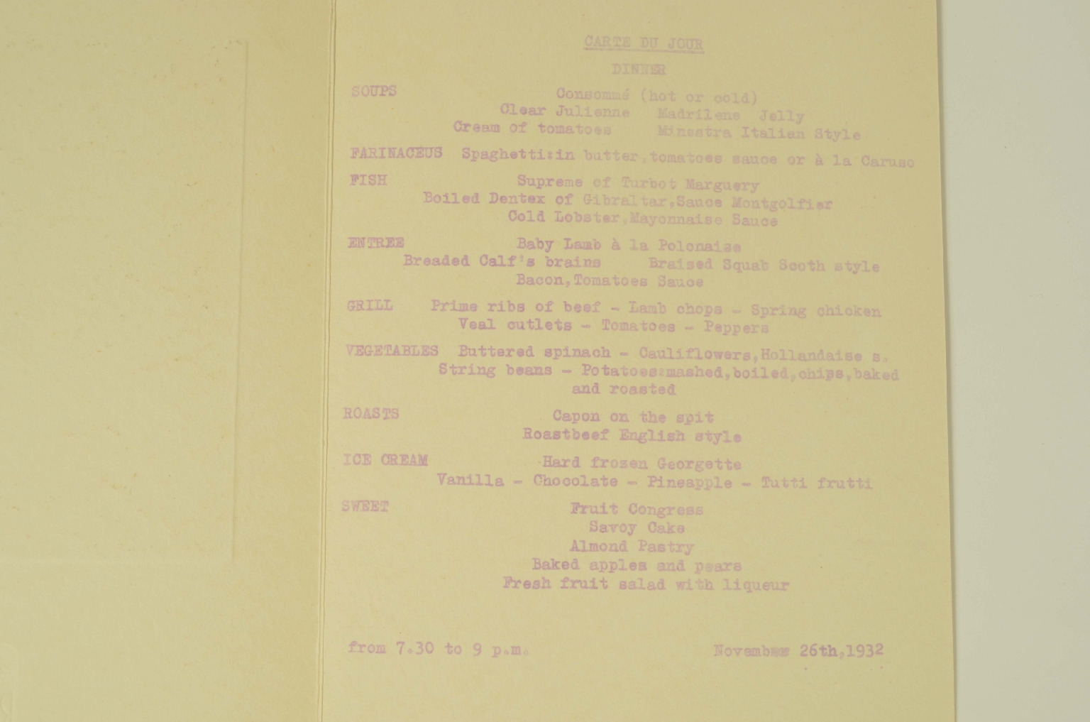 SS REX/R568-First-Class Menu
