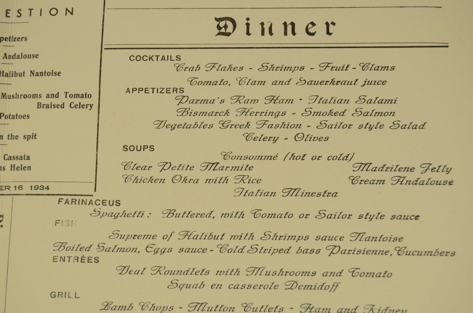 SS REX/R570-First Class Menu