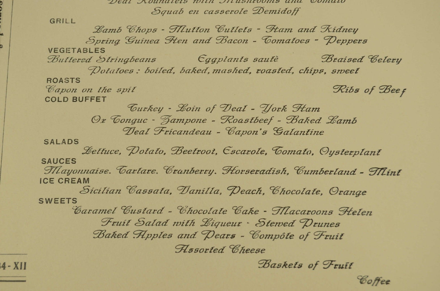 SS REX/R570-First Class Menu