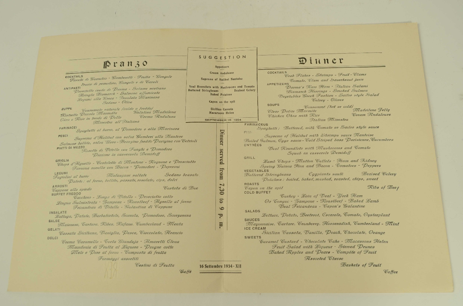 Transatlantico REX/R570-Menu Prima Classe