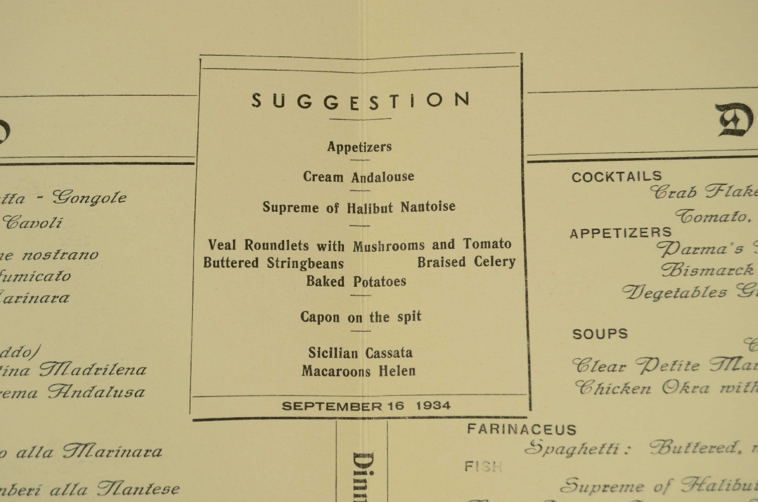 SS REX/R570-First Class Menu