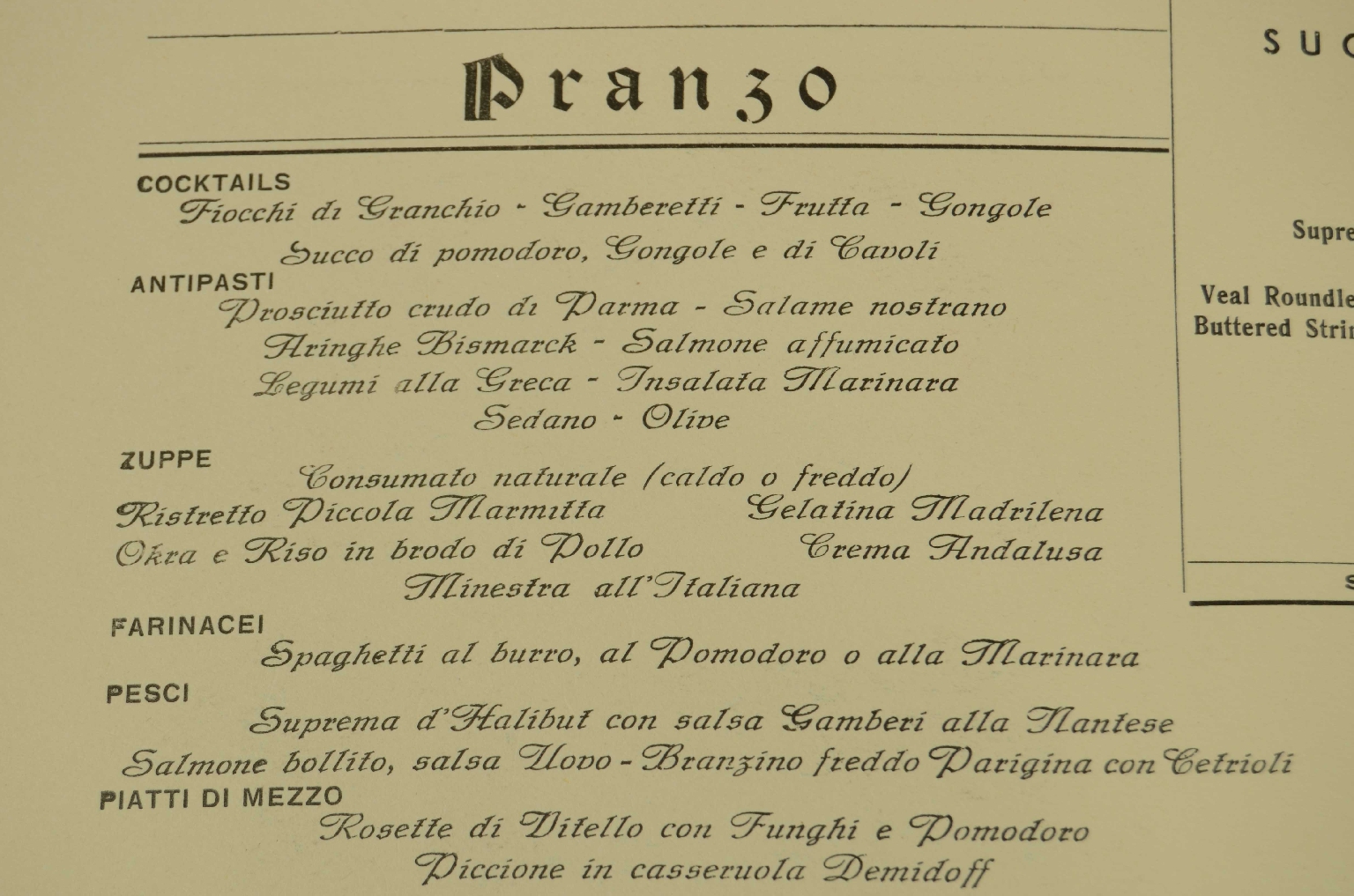 SS REX/R570-First Class Menu