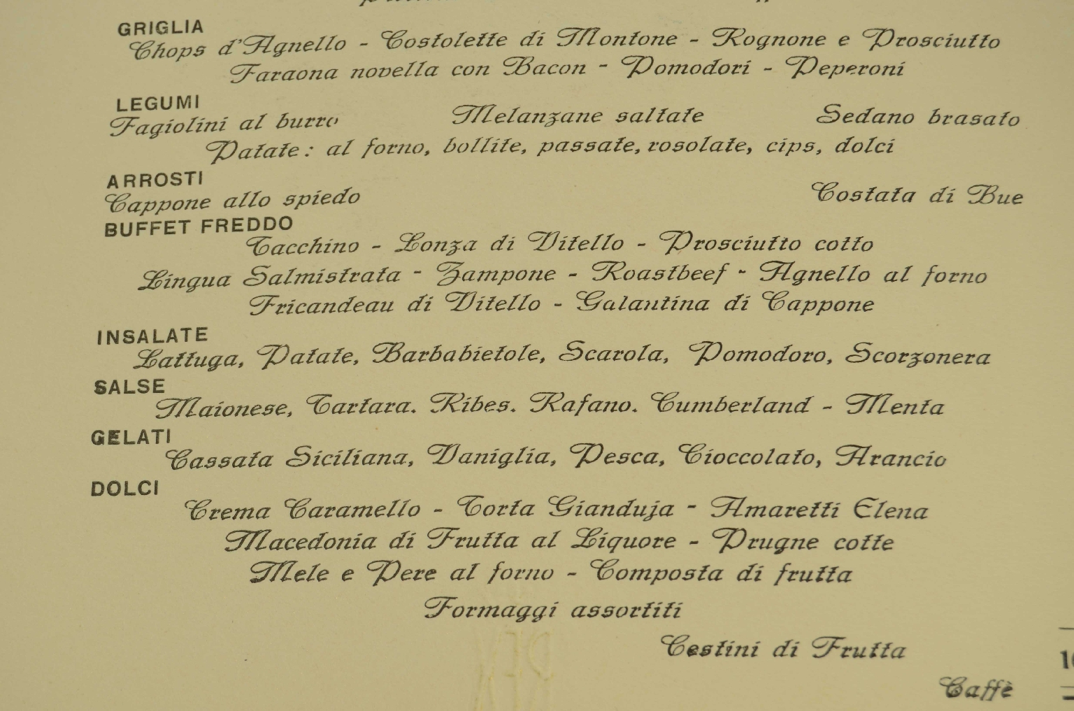 SS REX/R570-First Class Menu