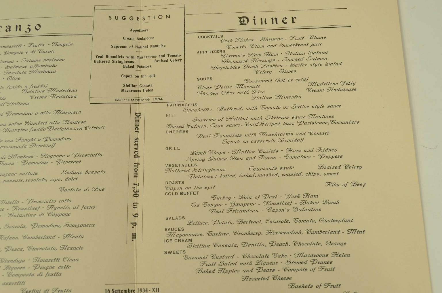 SS REX/R570-First Class Menu