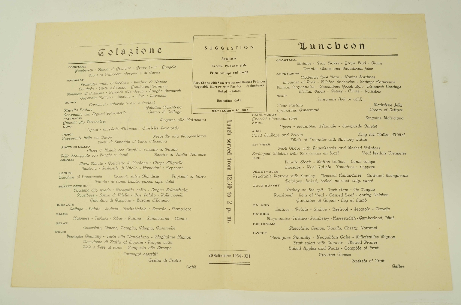 Transatlantico REX/R573-Menu Prima Classe