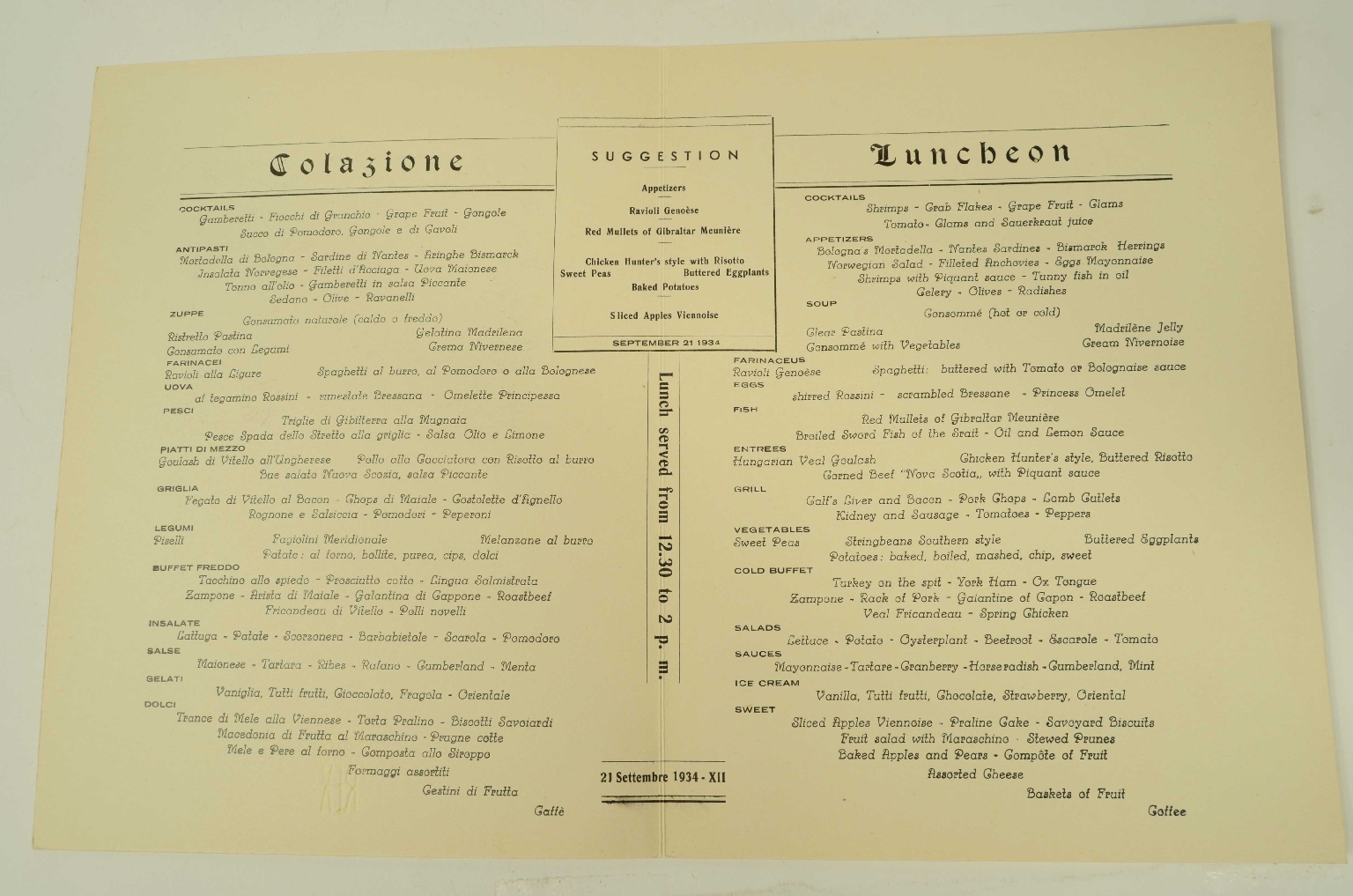 SS REX/R574-First-Class Menu REX