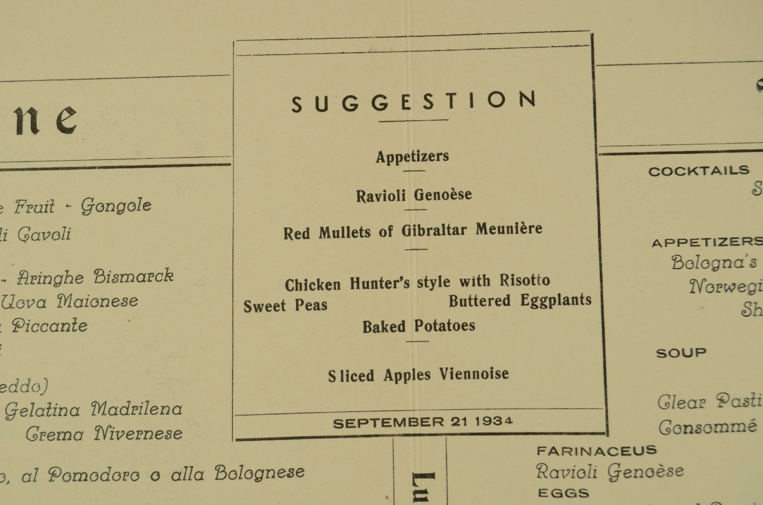 SS REX/R574-First-Class Menu REX