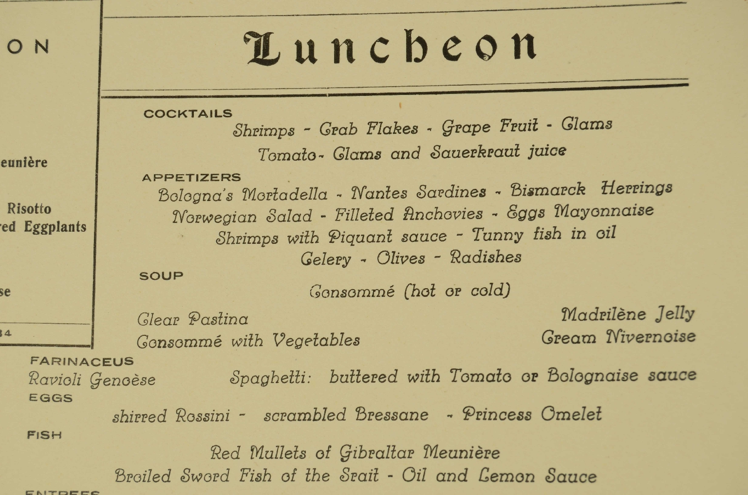 SS REX/R574-First-Class Menu REX