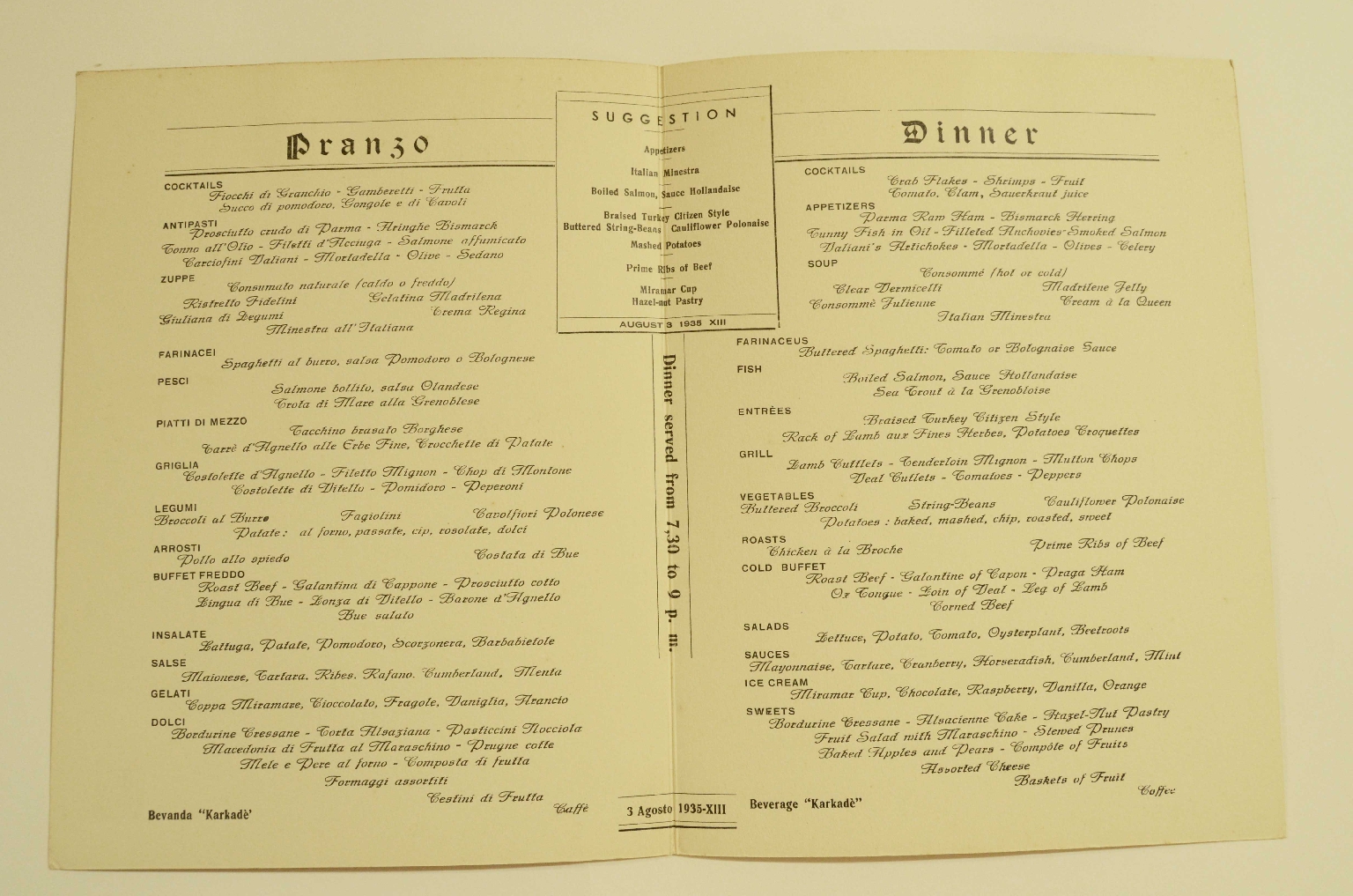 Transatlantico REX/R578-Menu del 1935