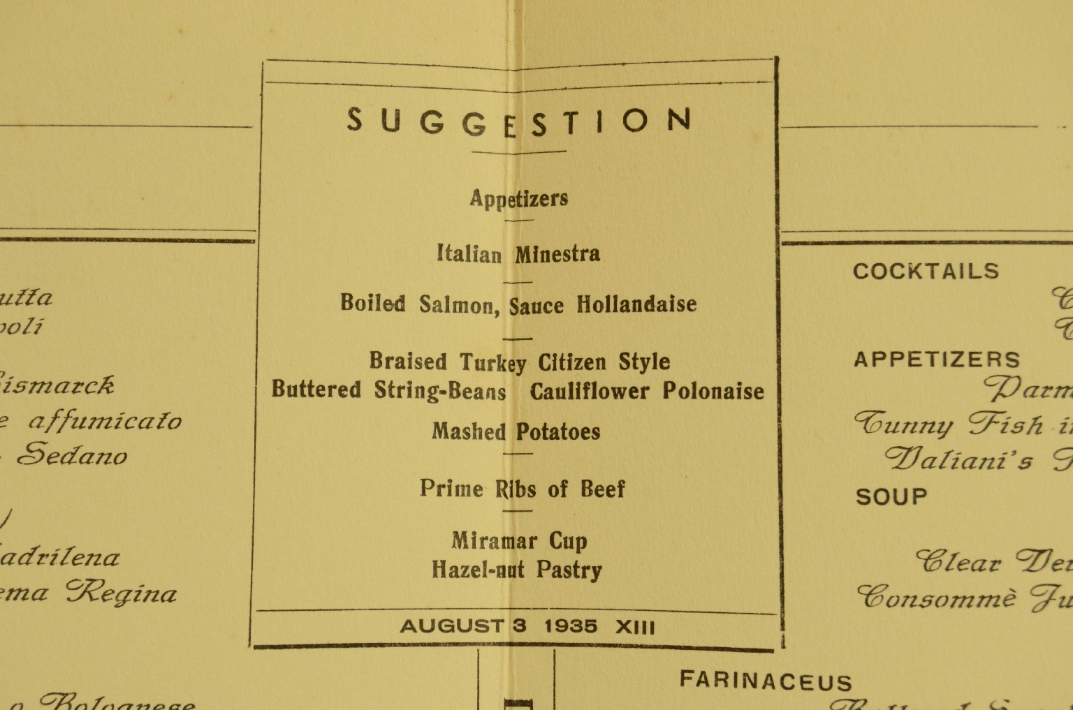 Transatlantico REX/R578-Menu del 1935