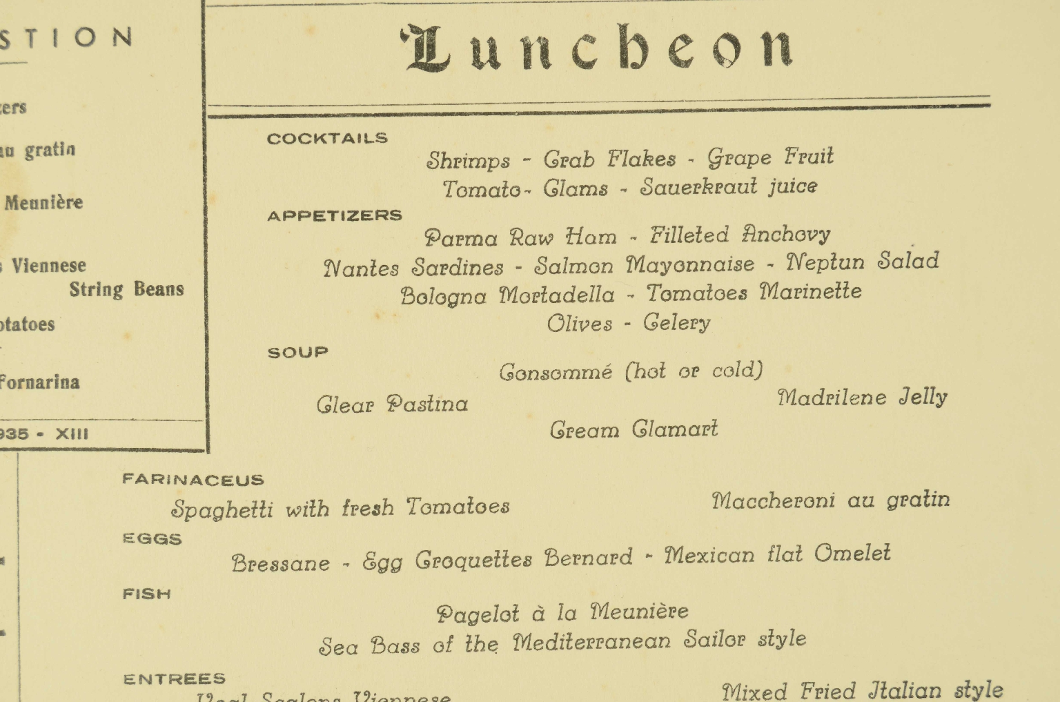 Transatlantico REX/R579-Menu del REX