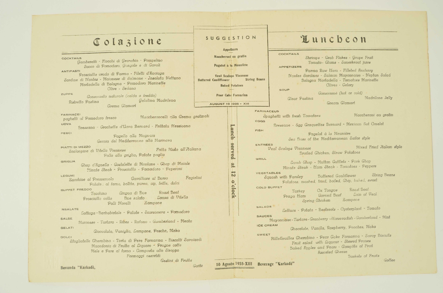 Transatlantico REX/R579-Menu del REX