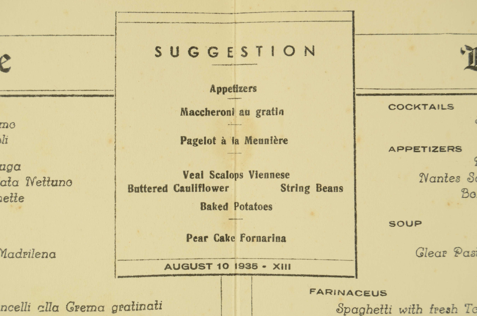 Transatlantico REX/R579-Menu del REX