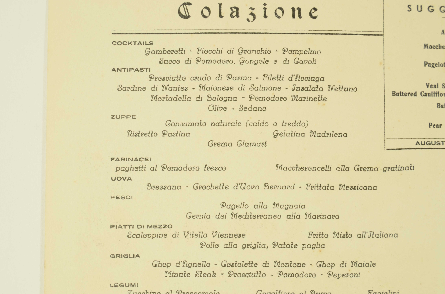 Transatlantico REX/R579-Menu del REX