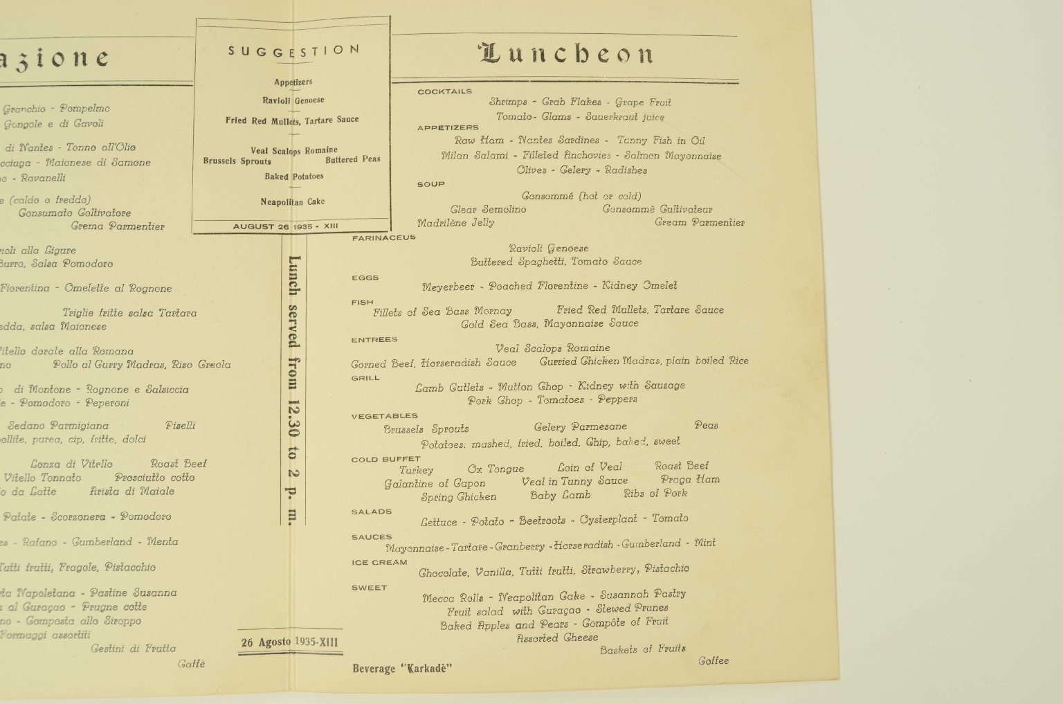 Transatlantico REX/R580a-Menu Prima Classe