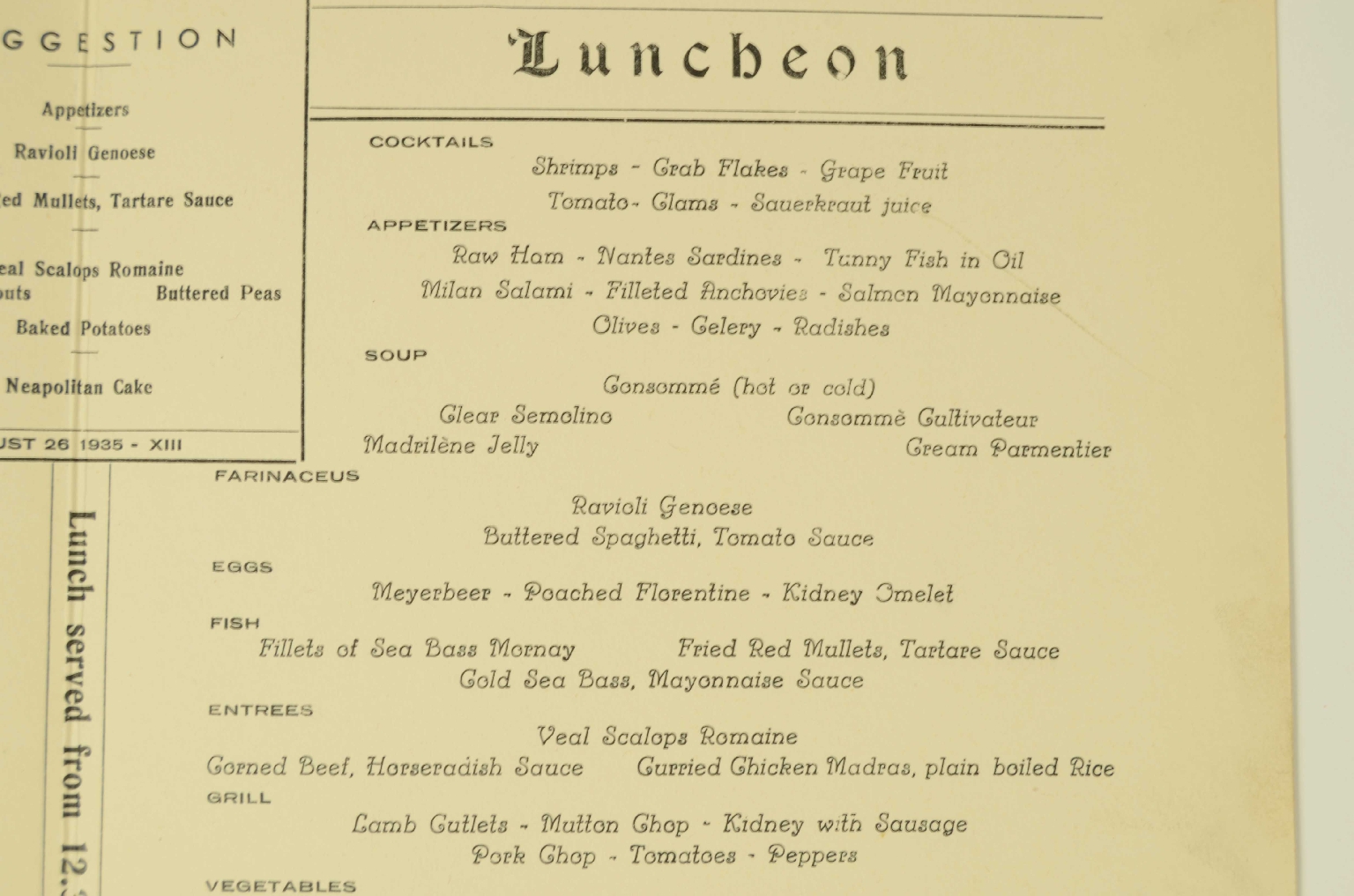 SS REX/R580a-Menu First Class