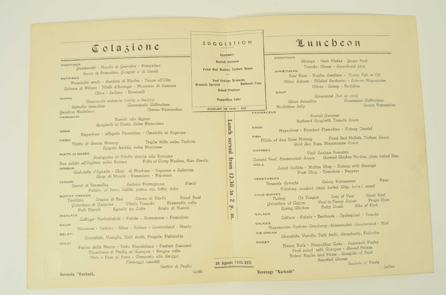 Transatlantico REX/R580a-Menu Prima Classe