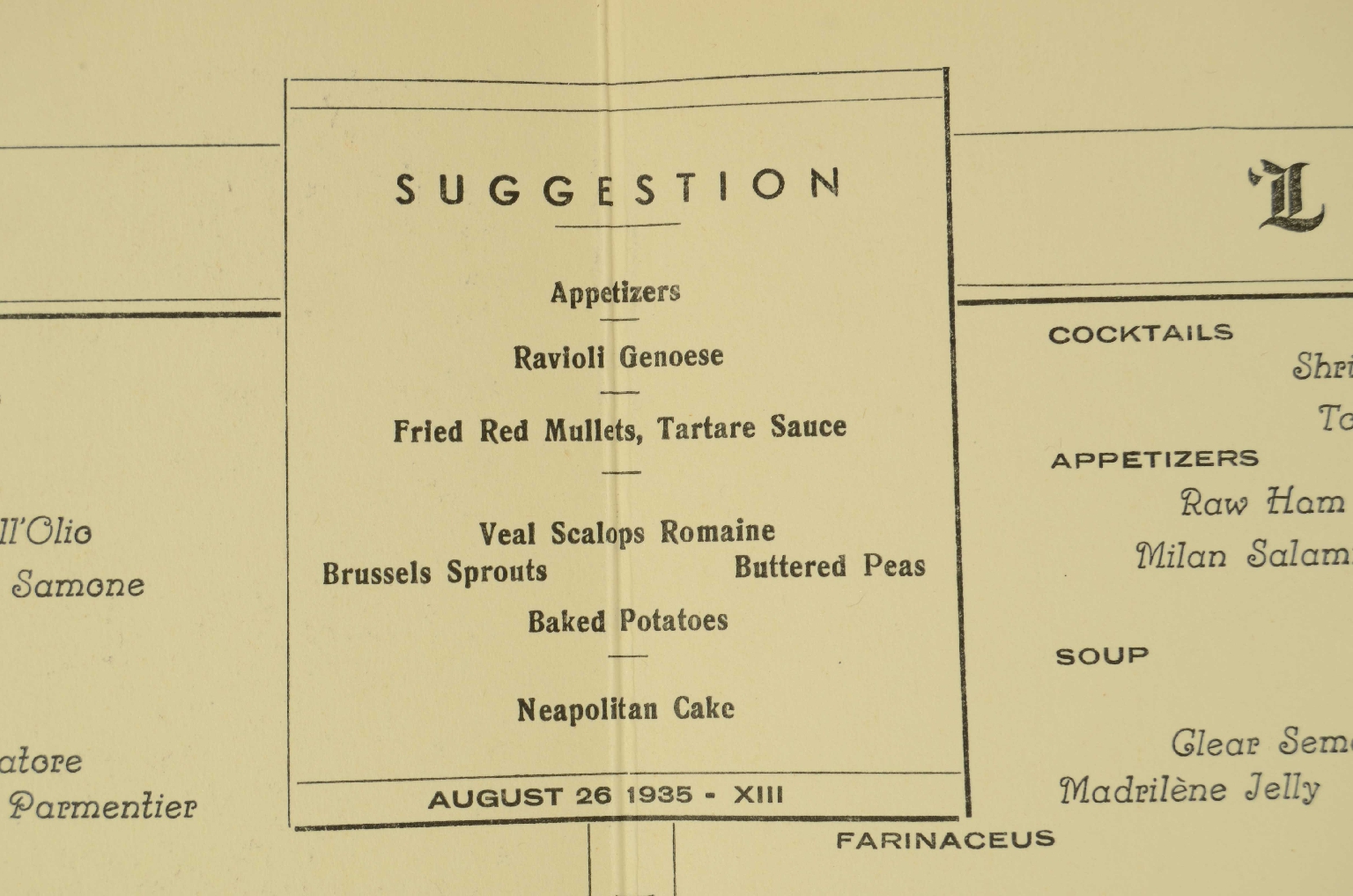 SS REX/R580a-Menu First Class