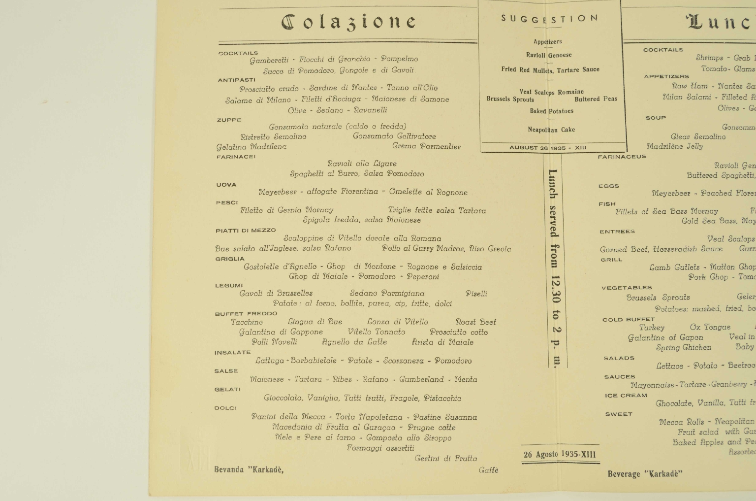 Transatlantico REX/R580a-Menu Prima Classe