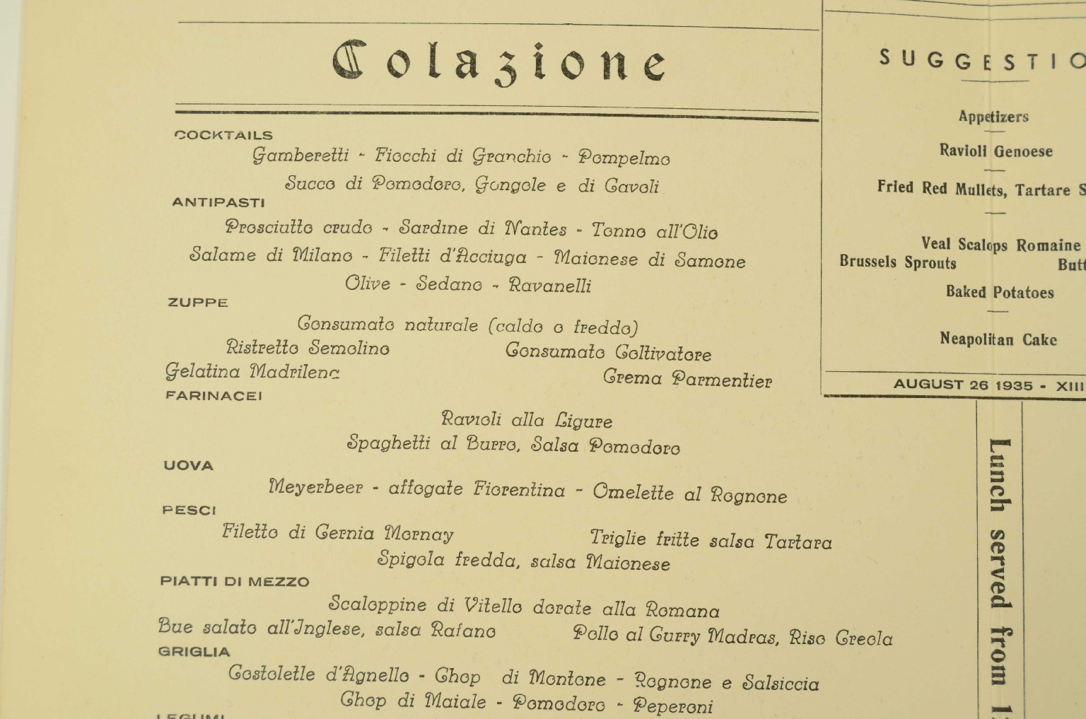 Transatlantico REX/R580a-Menu Prima Classe