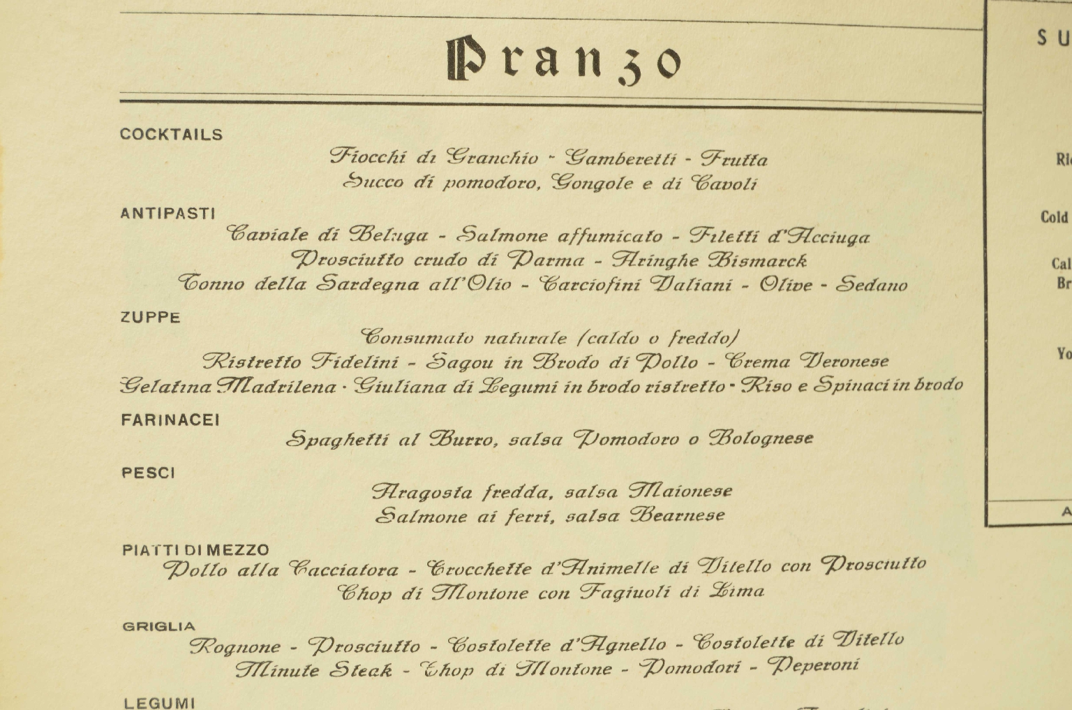 SS REX/R581-First Class Menu