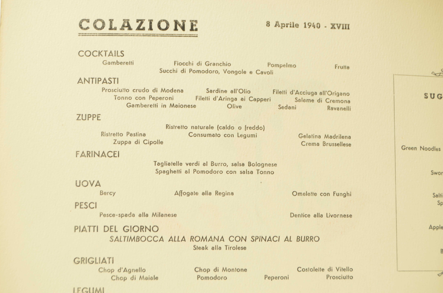 SS REX/R597-First-Class Menu REX