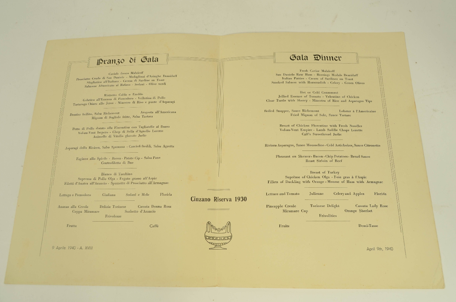 SS REX/R600-Menu for April 1940