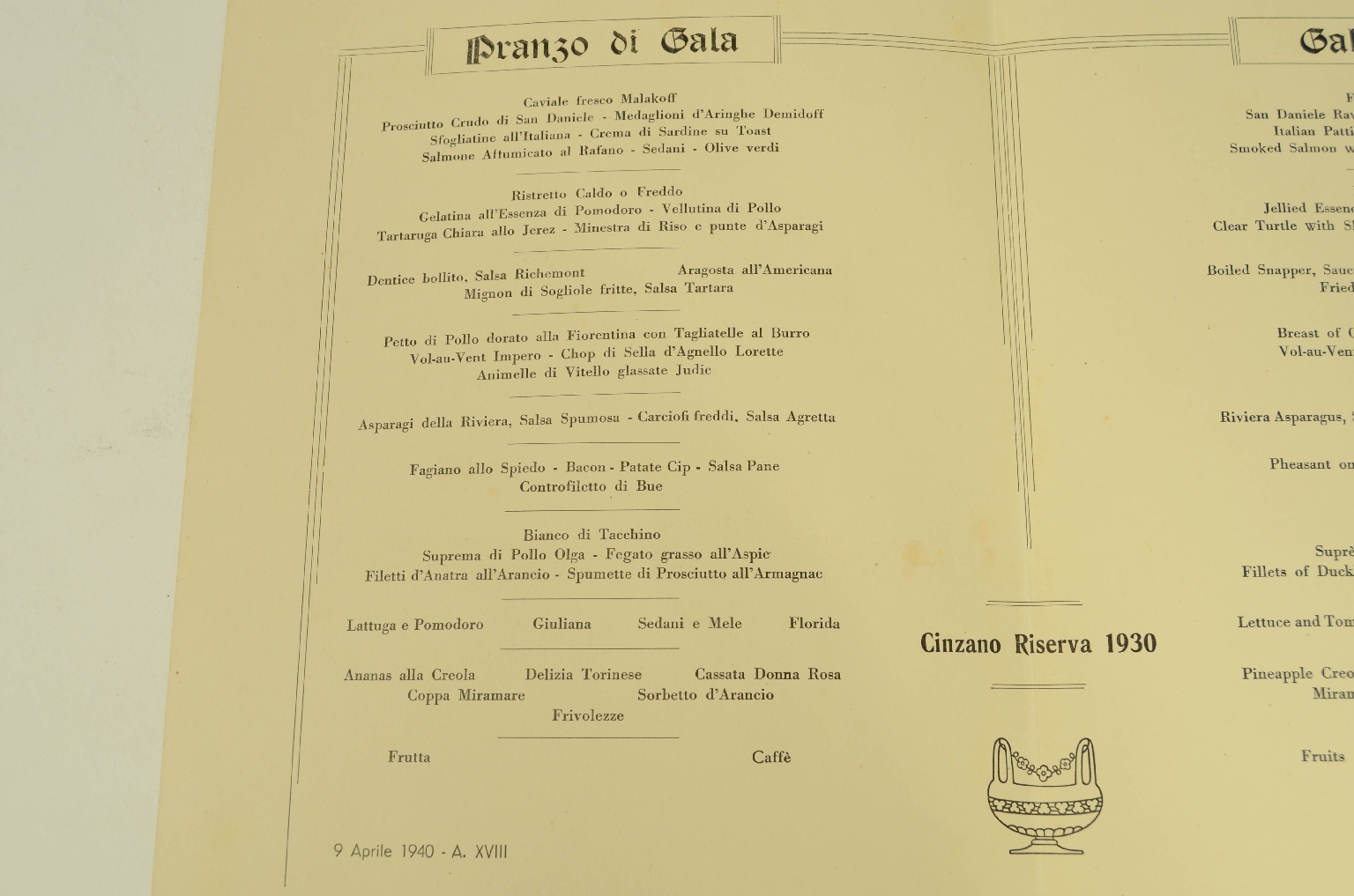 SS REX/R600-Menu for April 1940