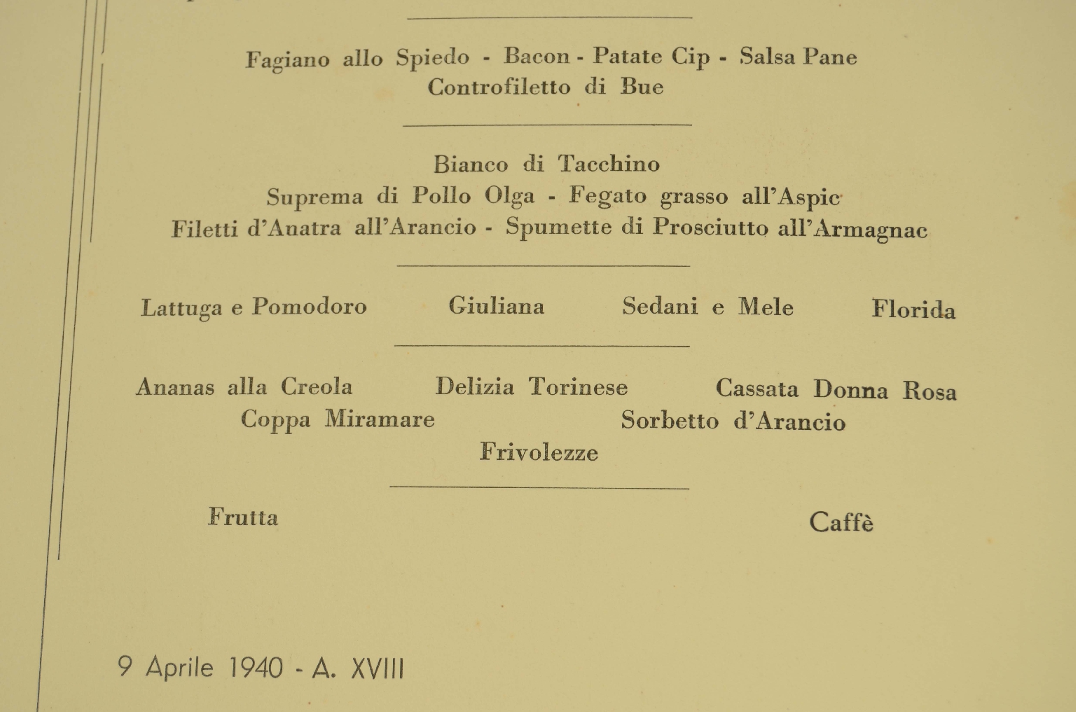 SS REX/R600-Menu for April 1940