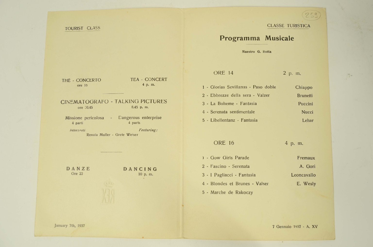 Transatlantico REX/R664-Programma Musicale
