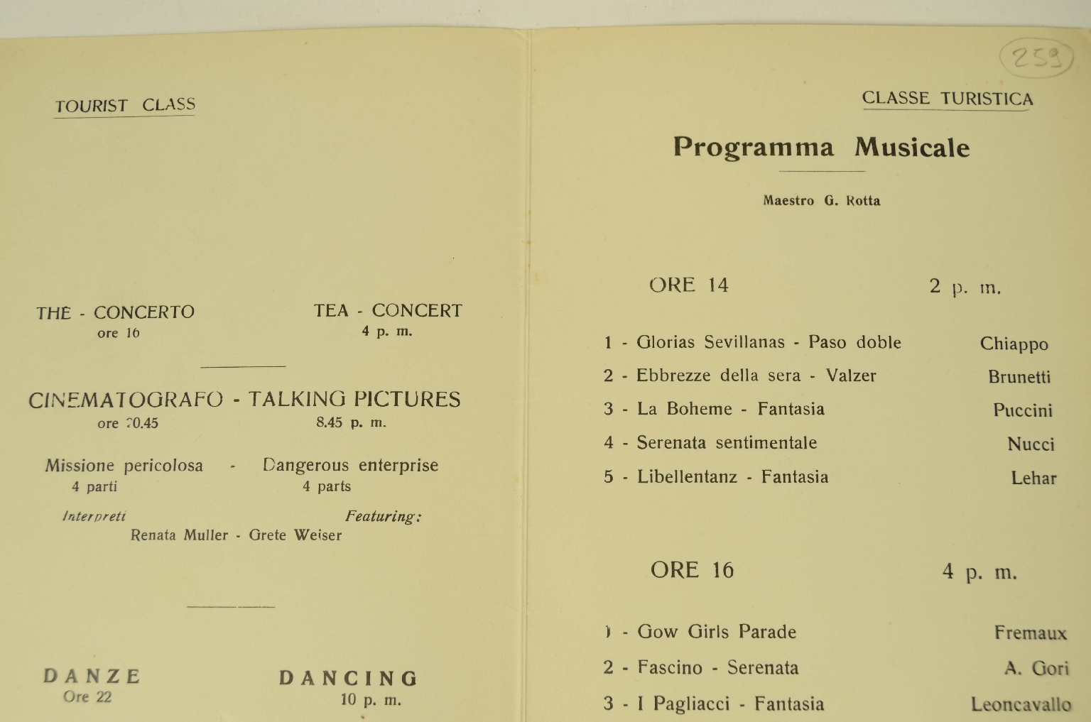 Transatlantico REX/R664-Programma Musicale