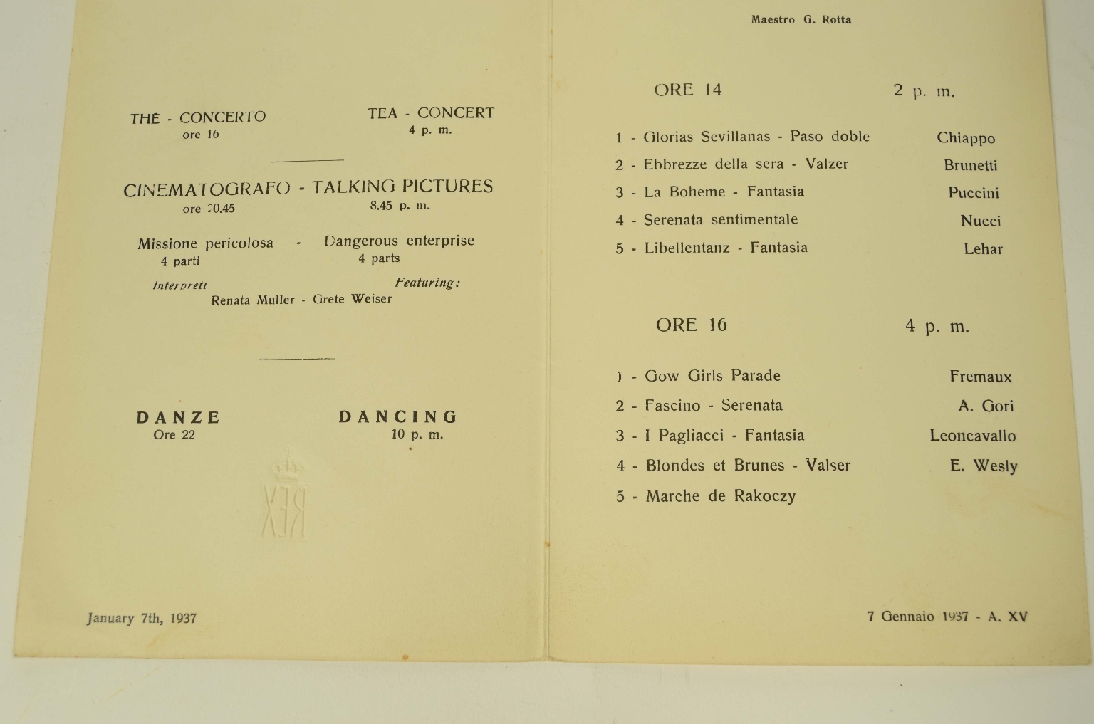 Transatlantico REX/R664-Programma Musicale