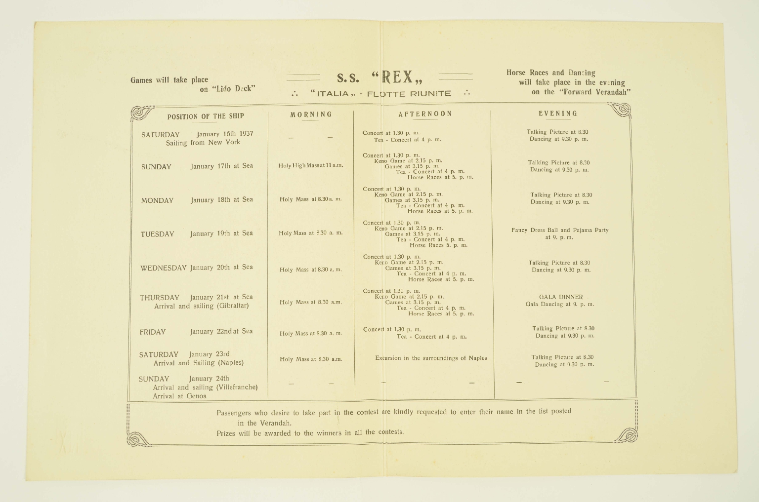 Transatlantico REX/R668-Programma Tempo Libero