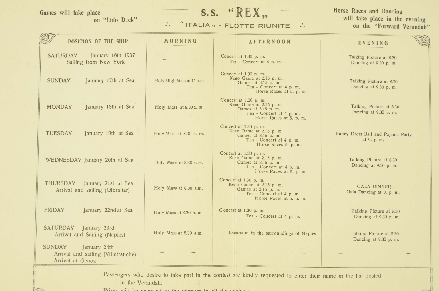 Transatlantico REX/R668-Programma Tempo Libero
